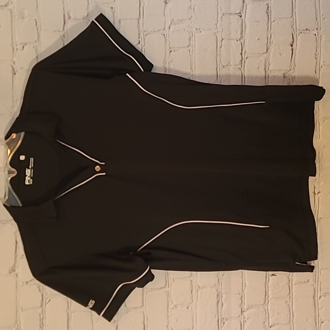 Black Ping Size Medium Short Sleeve Performance Golf Shirt Tinker Patch